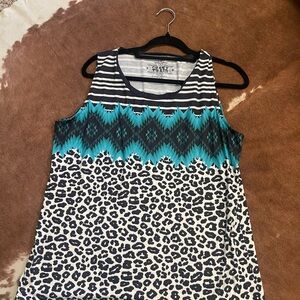 Crazy Train Black and Teal Patterned Tank Top